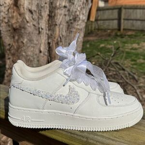 Nike custom pearl air force 1 sneakers wedding bridal sneakers white women's 8.5